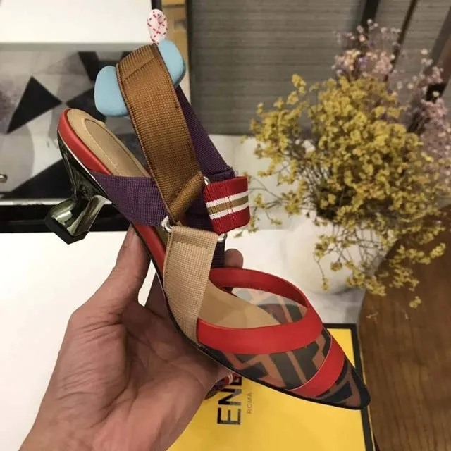 Nude Flat Shoes Women Brand Design Sandals Med Heels 5 cm Mesh Woman Cozy Pumps Lady Pointed Toe Slingbacks