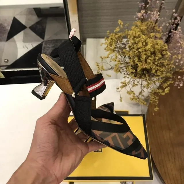 Nude Flat Shoes Women Brand Design Sandals Med Heels 5 cm Mesh Woman Cozy Pumps Lady Pointed Toe Slingbacks
