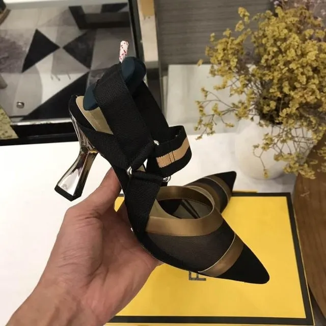 Nude Flat Shoes Women Brand Design Sandals Med Heels 5 cm Mesh Woman Cozy Pumps Lady Pointed Toe Slingbacks