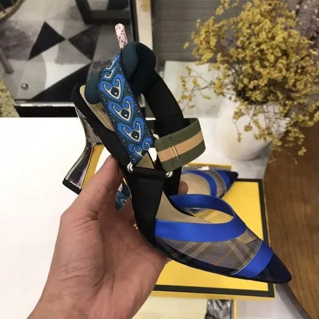 Nude Flat Shoes Women Brand Design Sandals Med Heels 5 cm Mesh Woman Cozy Pumps Lady Pointed Toe Slingbacks