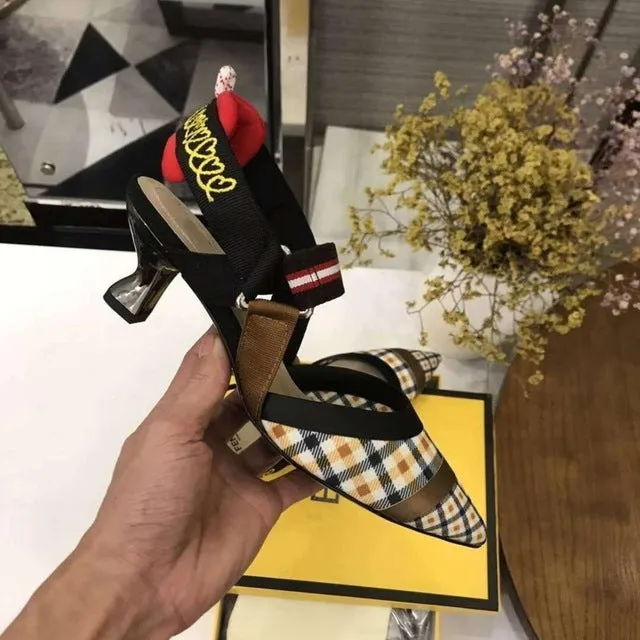Nude Flat Shoes Women Brand Design Sandals Med Heels 5 cm Mesh Woman Cozy Pumps Lady Pointed Toe Slingbacks