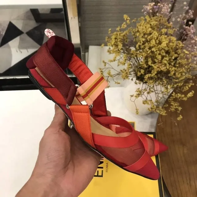 Nude Flat Shoes Women Brand Design Sandals Med Heels 5 cm Mesh Woman Cozy Pumps Lady Pointed Toe Slingbacks