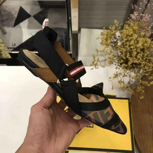 Nude Flat Shoes Women Brand Design Sandals Med Heels 5 cm Mesh Woman Cozy Pumps Lady Pointed Toe Slingbacks