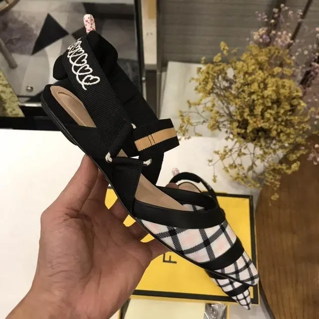 Nude Flat Shoes Women Brand Design Sandals Med Heels 5 cm Mesh Woman Cozy Pumps Lady Pointed Toe Slingbacks