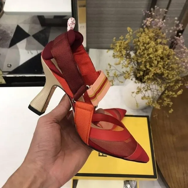Nude Flat Shoes Women Brand Design Sandals Med Heels 5 cm Mesh Woman Cozy Pumps Lady Pointed Toe Slingbacks