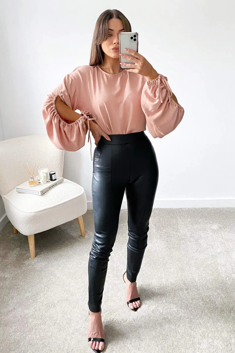 Nude Key Hole Sleeve Blouse