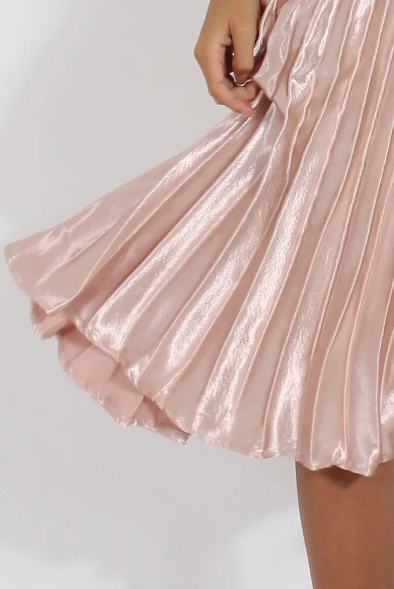 Nude Metallic Pleated Midi Skirt - Vera