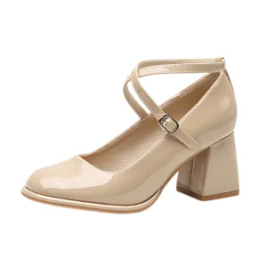 Nude Patent Cross-Strap Mary Janes