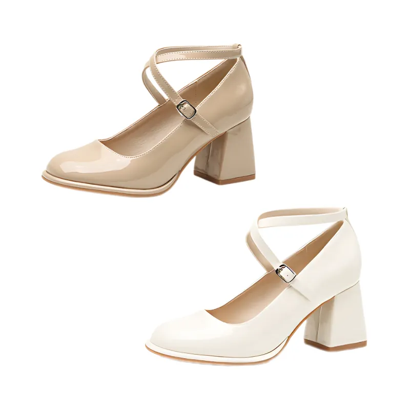 Nude Patent Cross-Strap Mary Janes