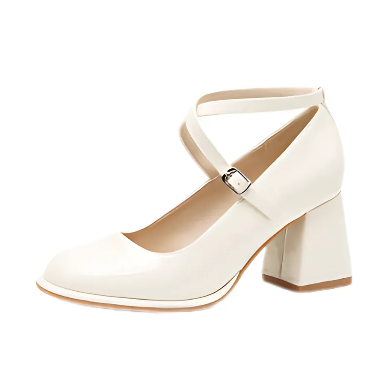 Nude Patent Cross-Strap Mary Janes