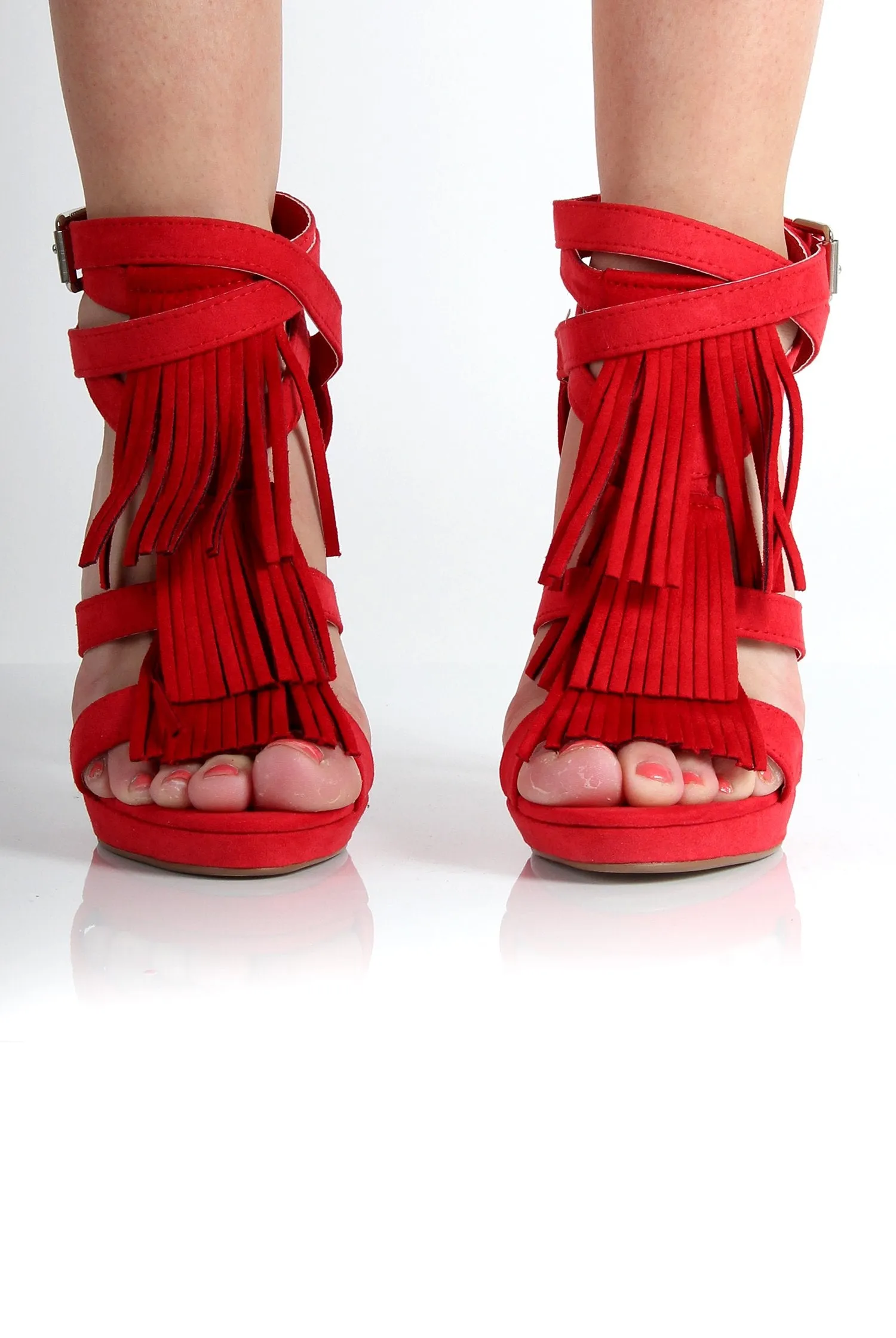 Olivia Red Suede Tassled Heels