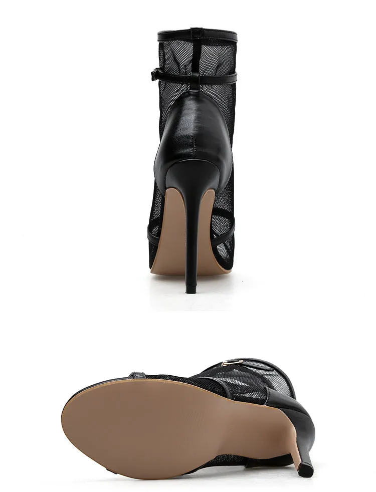 Open Toe Mesh Openwork Ultra High Heel Sandals