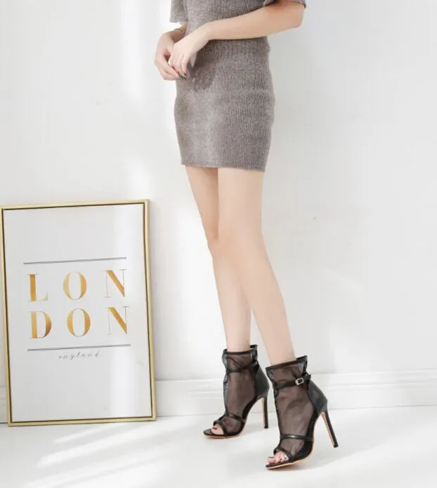 Open Toe Mesh Openwork Ultra High Heel Sandals