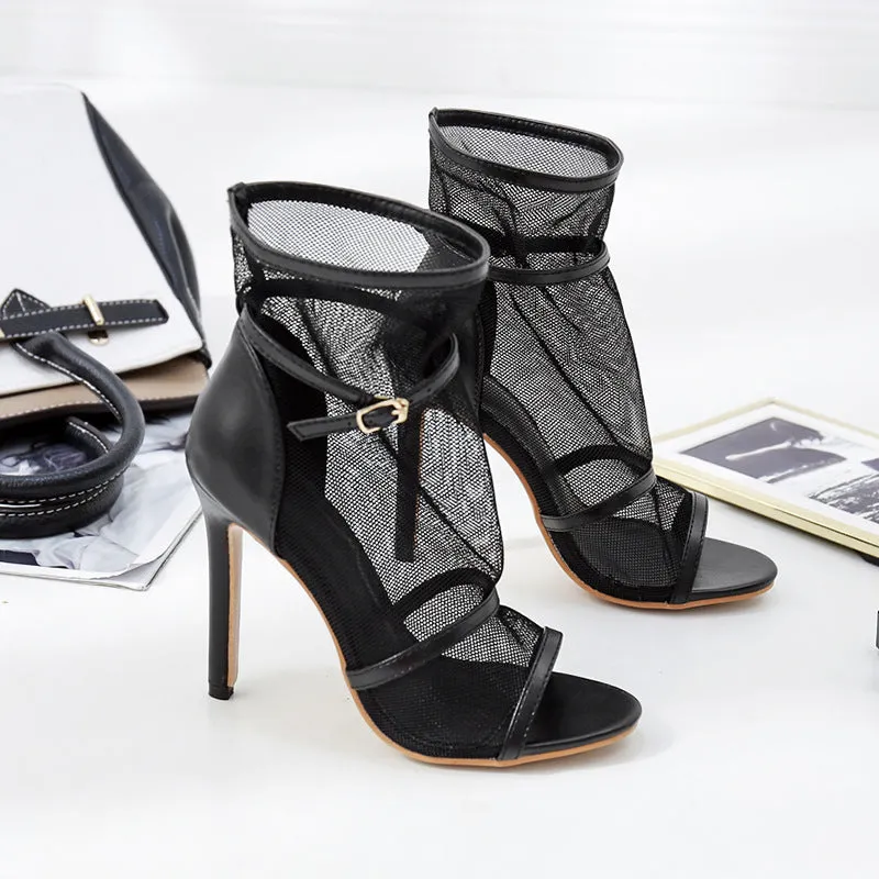 Open Toe Mesh Openwork Ultra High Heel Sandals