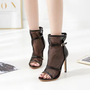 Open Toe Mesh Openwork Ultra High Heel Sandals