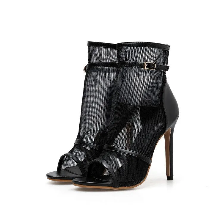 Open Toe Mesh Openwork Ultra High Heel Sandals