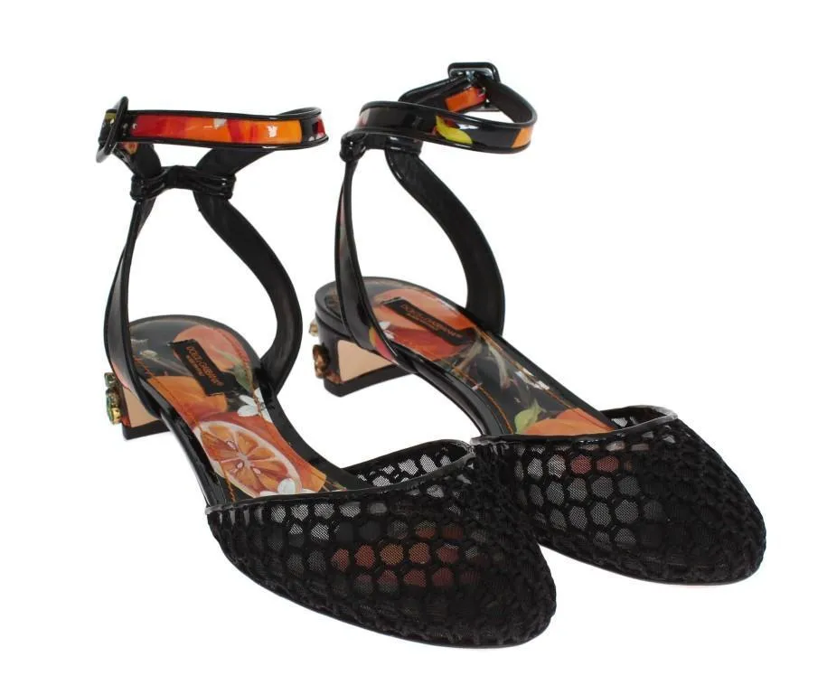 Orange Crystal Leather Slingbacks