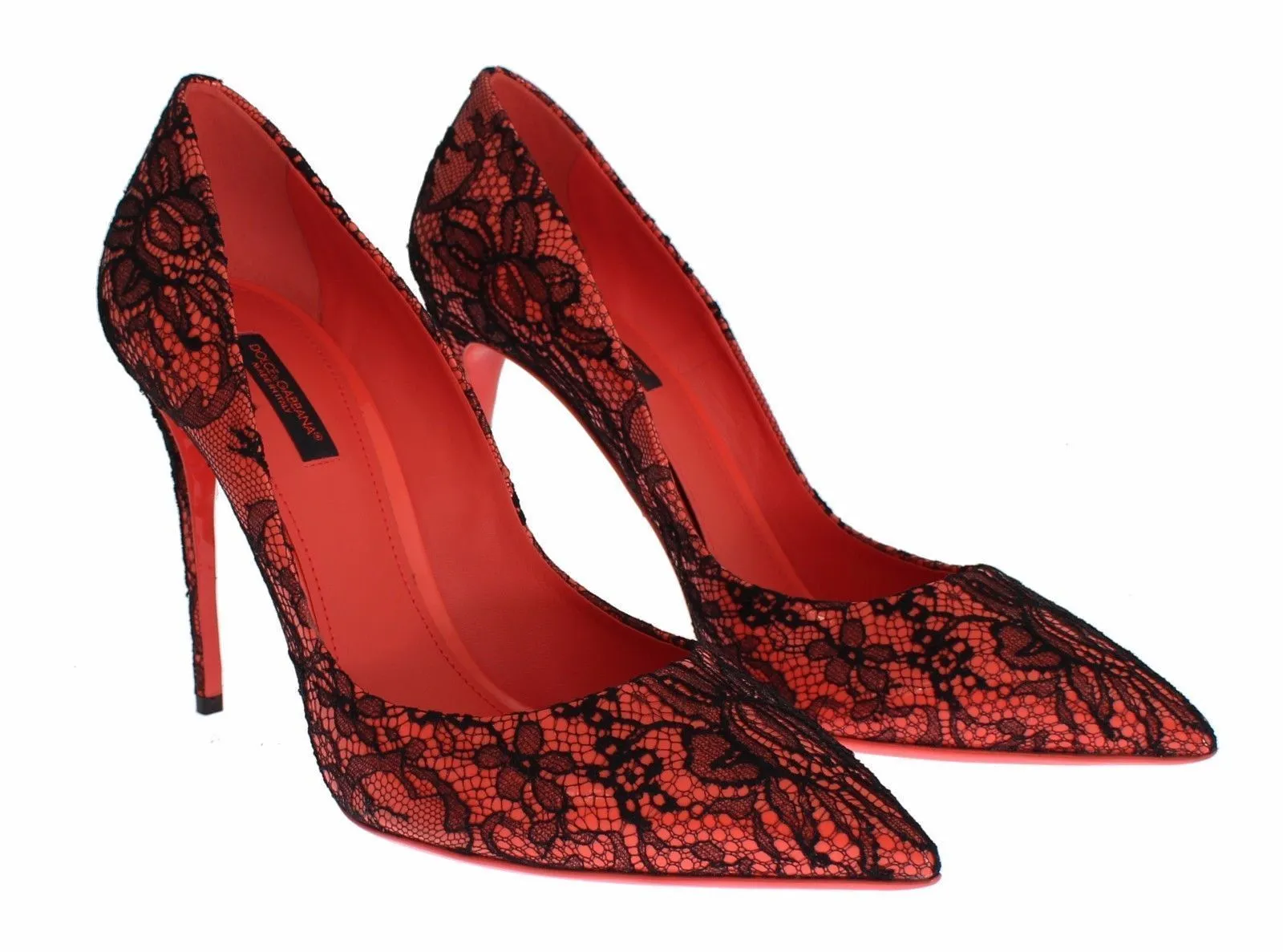 Orange Leather Lace Stiletto Heels Shoes