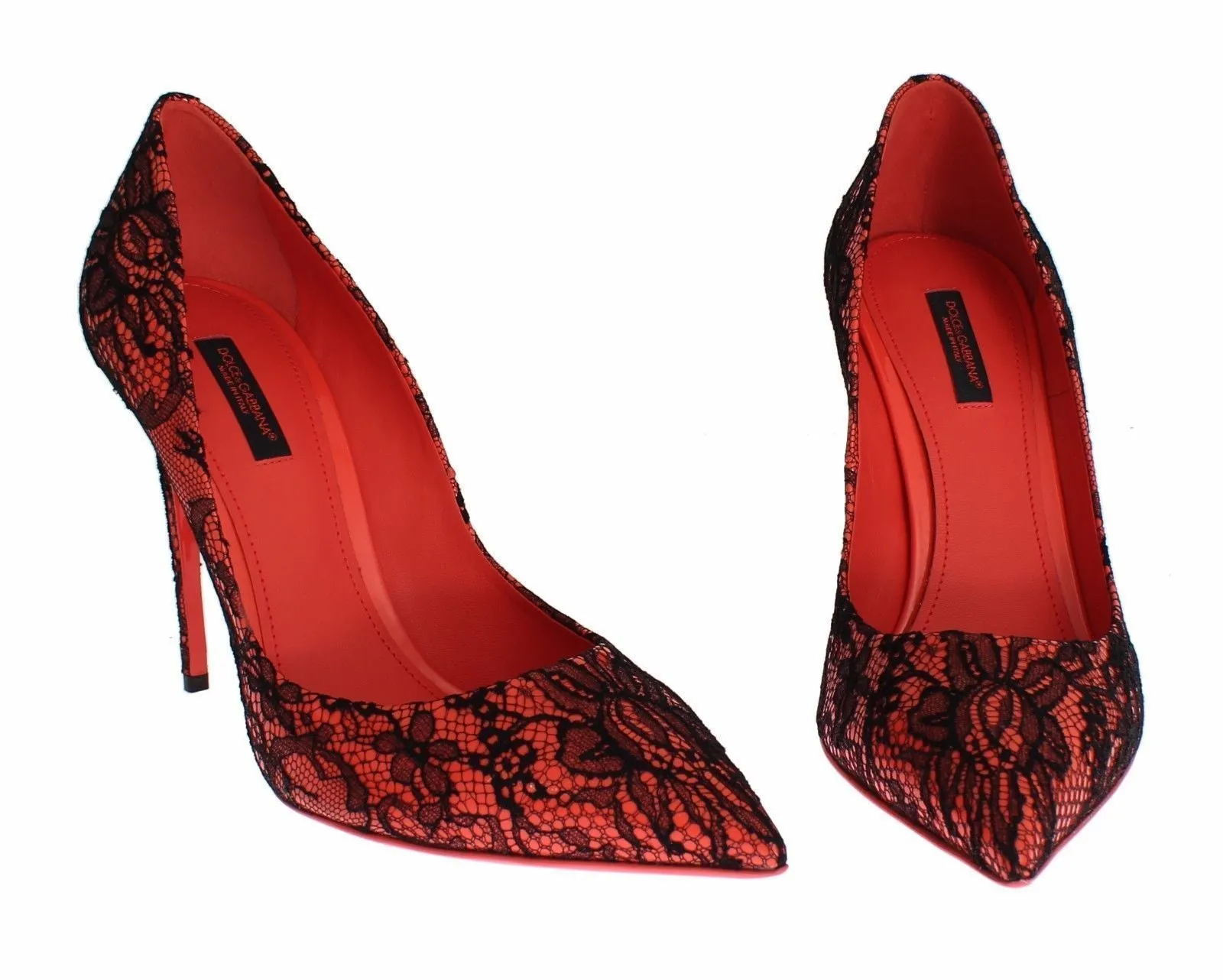 Orange Leather Lace Stiletto Heels Shoes