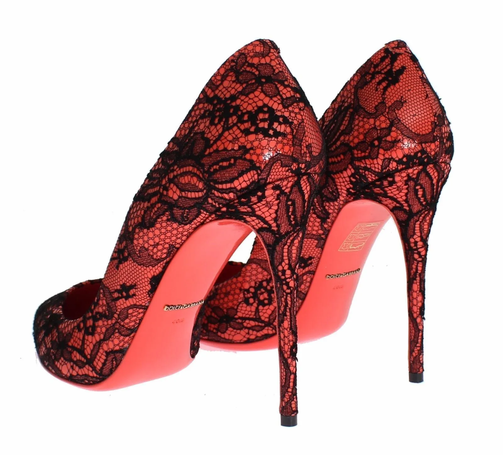 Orange Leather Lace Stiletto Heels Shoes