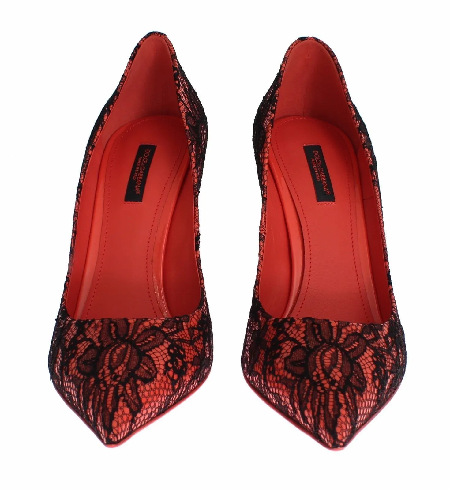 Orange Leather Lace Stiletto Heels Shoes