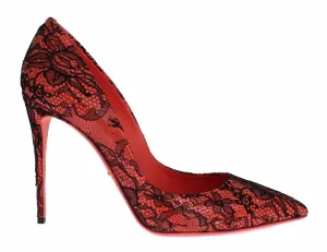 Orange Leather Lace Stiletto Heels Shoes