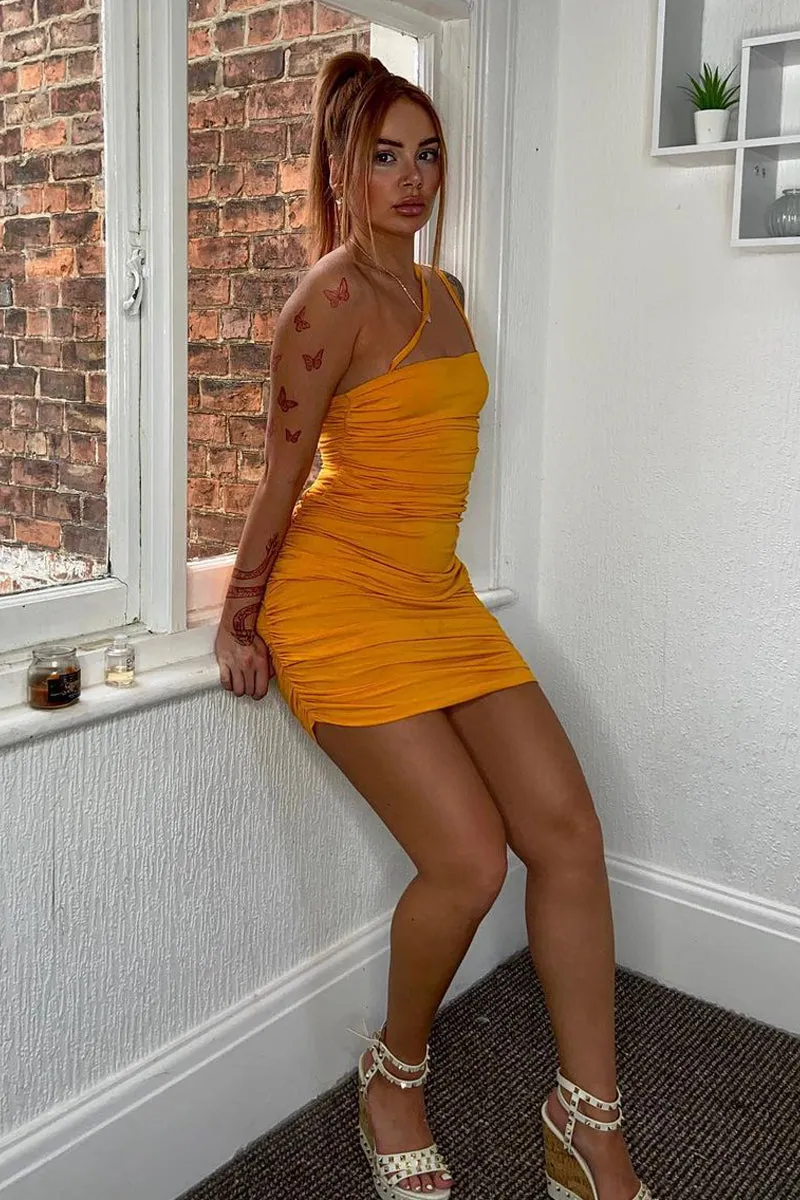 Orange Side Ruched Jersey Mini Dress - Benita