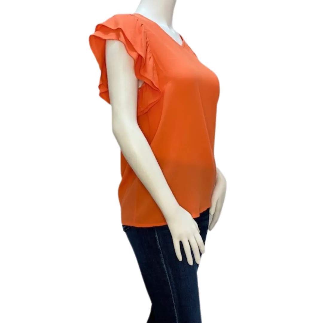Orange tiered sleeve ruffle top