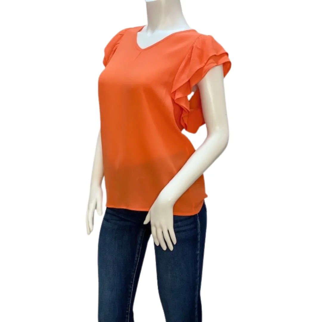 Orange tiered sleeve ruffle top