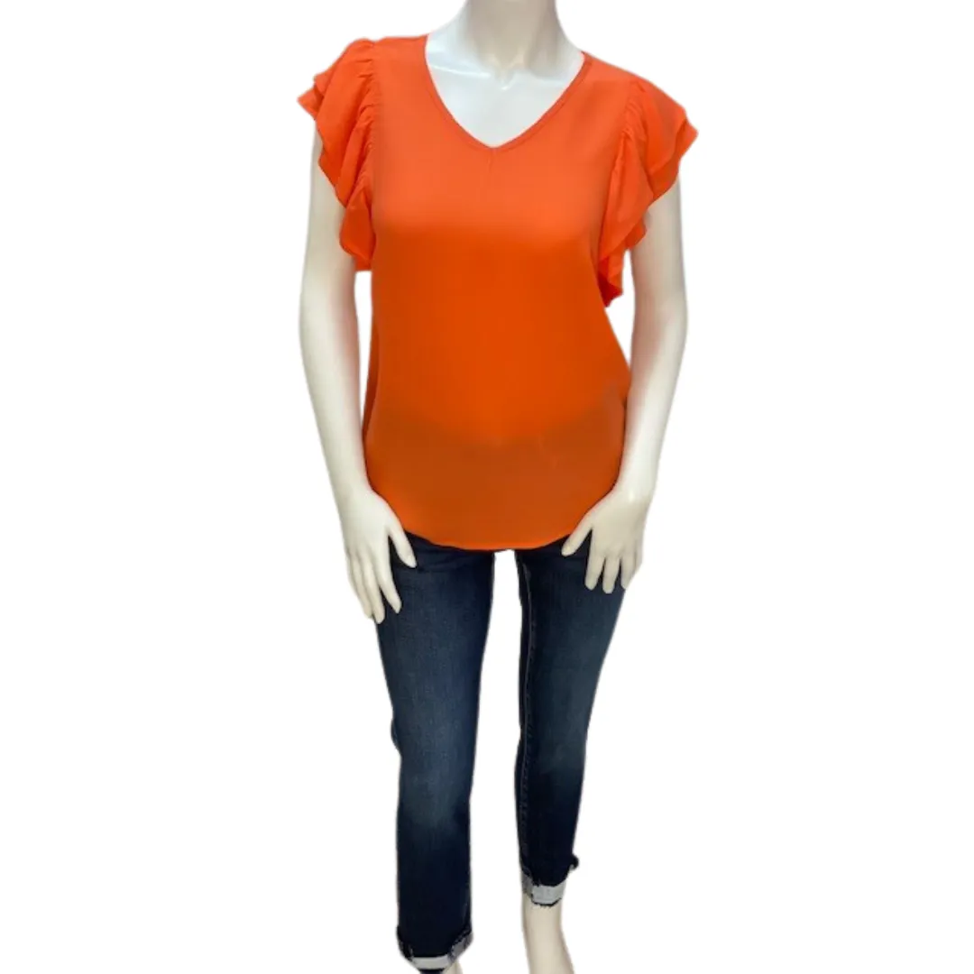 Orange tiered sleeve ruffle top