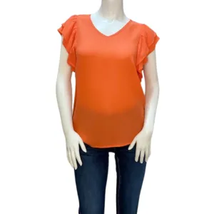 Orange tiered sleeve ruffle top