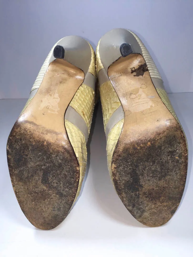 PAUL MAYER Gray and Nude Leather Tall Stiletto Heels with Snakeskin Boots Size 9