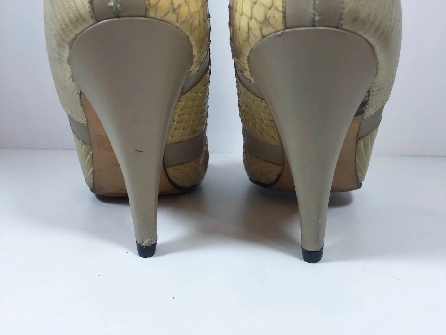 PAUL MAYER Gray and Nude Leather Tall Stiletto Heels with Snakeskin Boots Size 9
