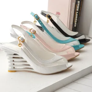 Peep Toe Slingbacks Women Sandals Wedge Heels Shoes for Summer 4192
