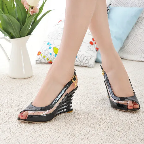 Peep Toe Slingbacks Women Sandals Wedge Heels Shoes for Summer 4192