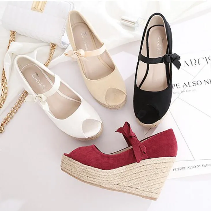Petite Size Peep Suede Wedge Heels For Women ES100