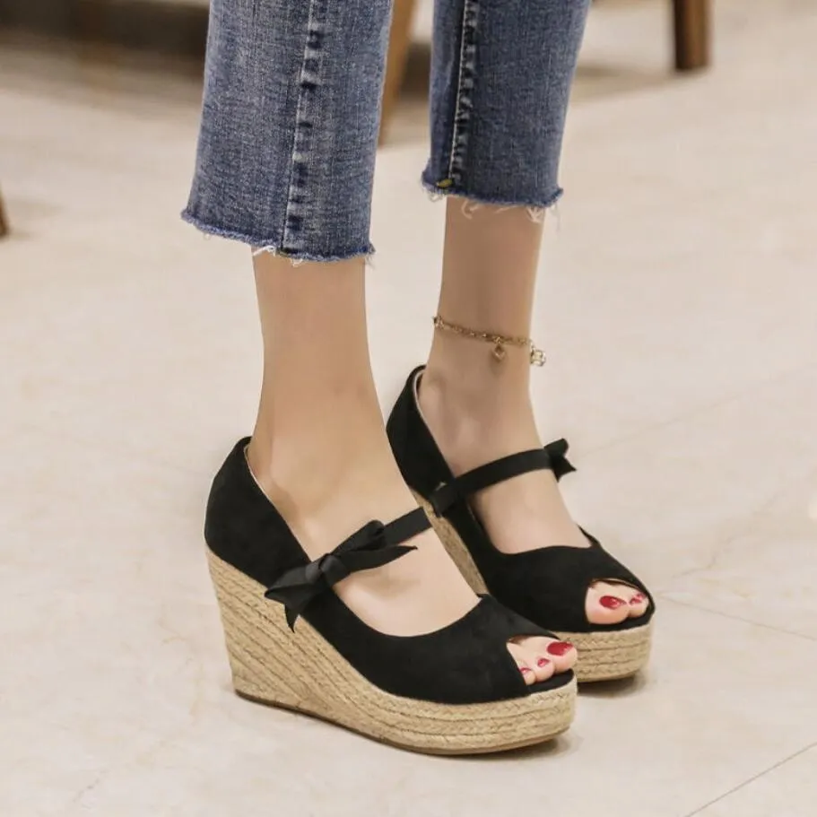 Petite Size Peep Suede Wedge Heels For Women ES100