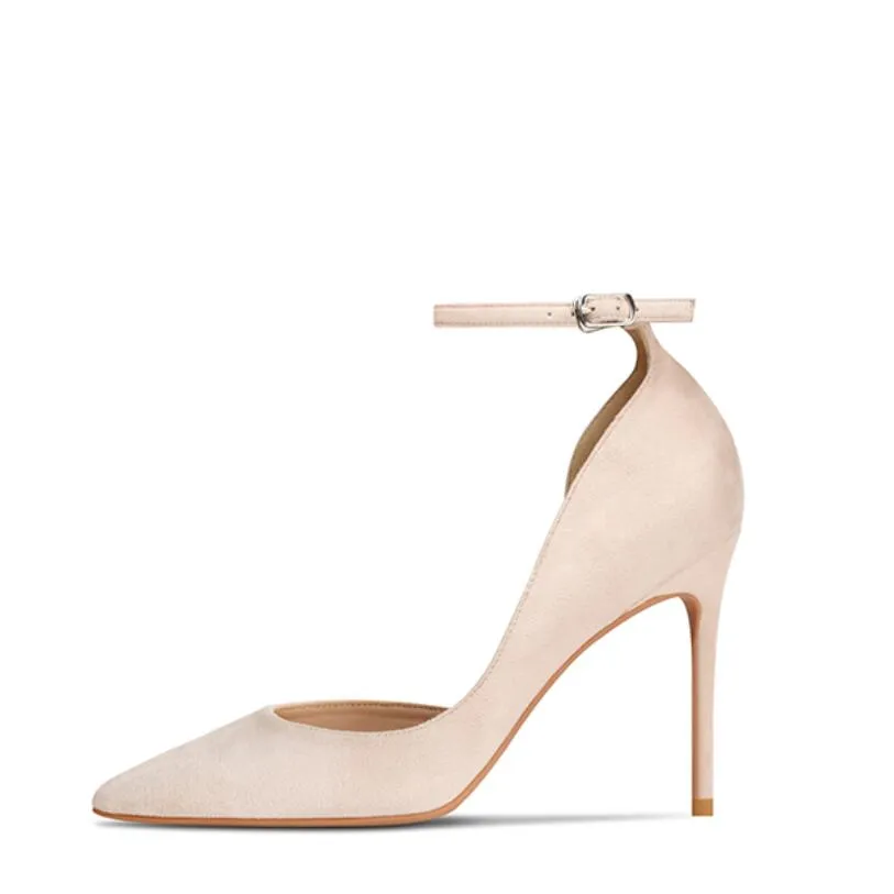 Petite Size Side Empty Suede Ankle Strap Heels ES58