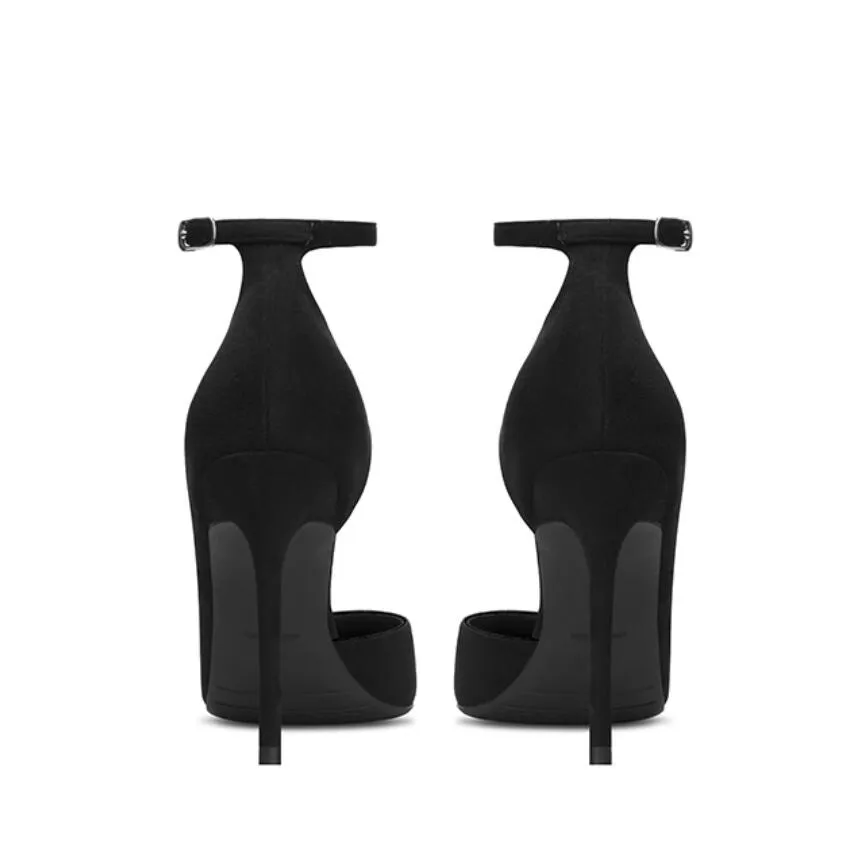 Petite Size Side Empty Suede Ankle Strap Heels ES58