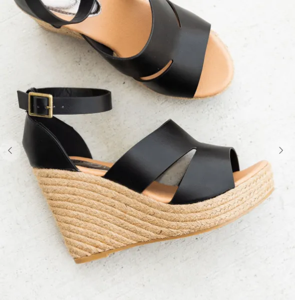 Phoebe Black Espadrille Wedges