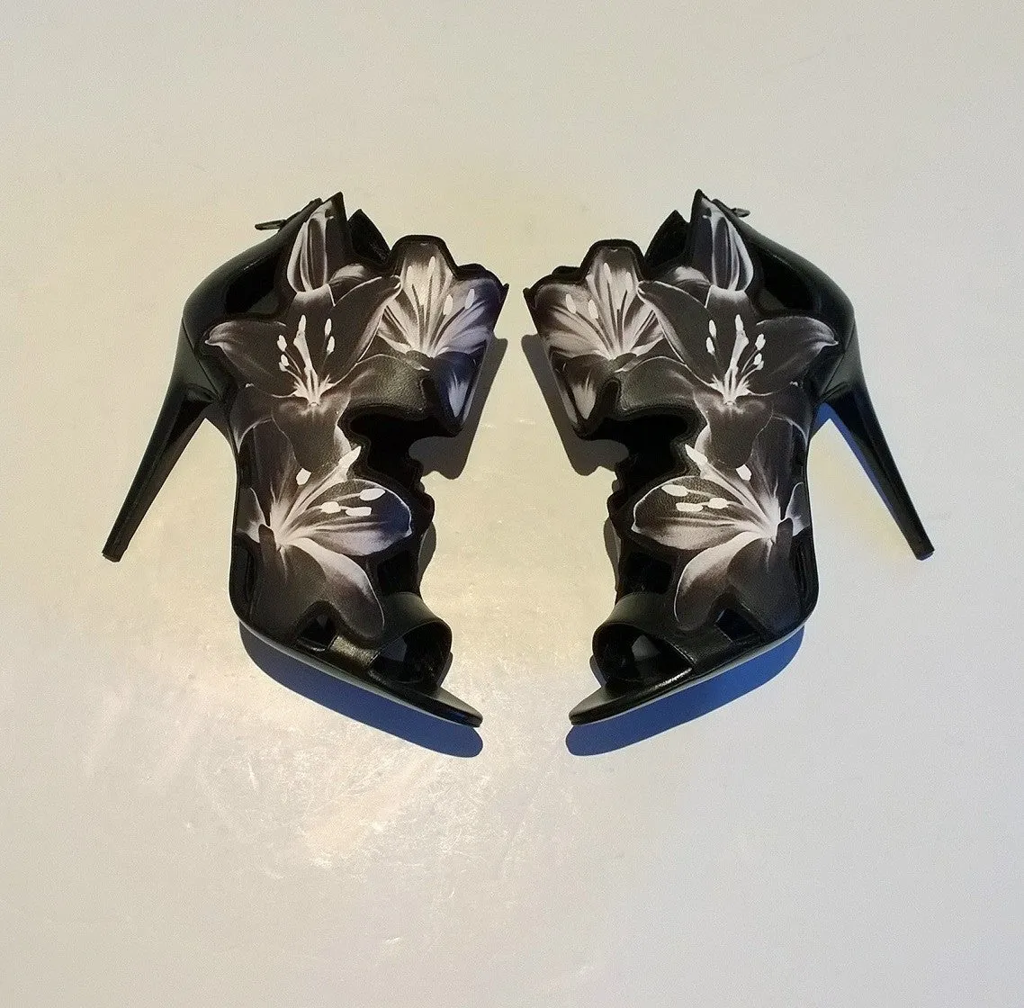Pierre Hardy Black and White Laser Cut Lily Sale Heels Discount Shoes