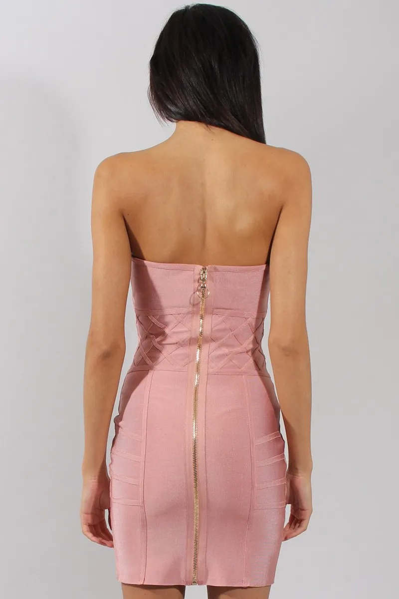Pink Bandage Bandeau Mini Dress - Cherise