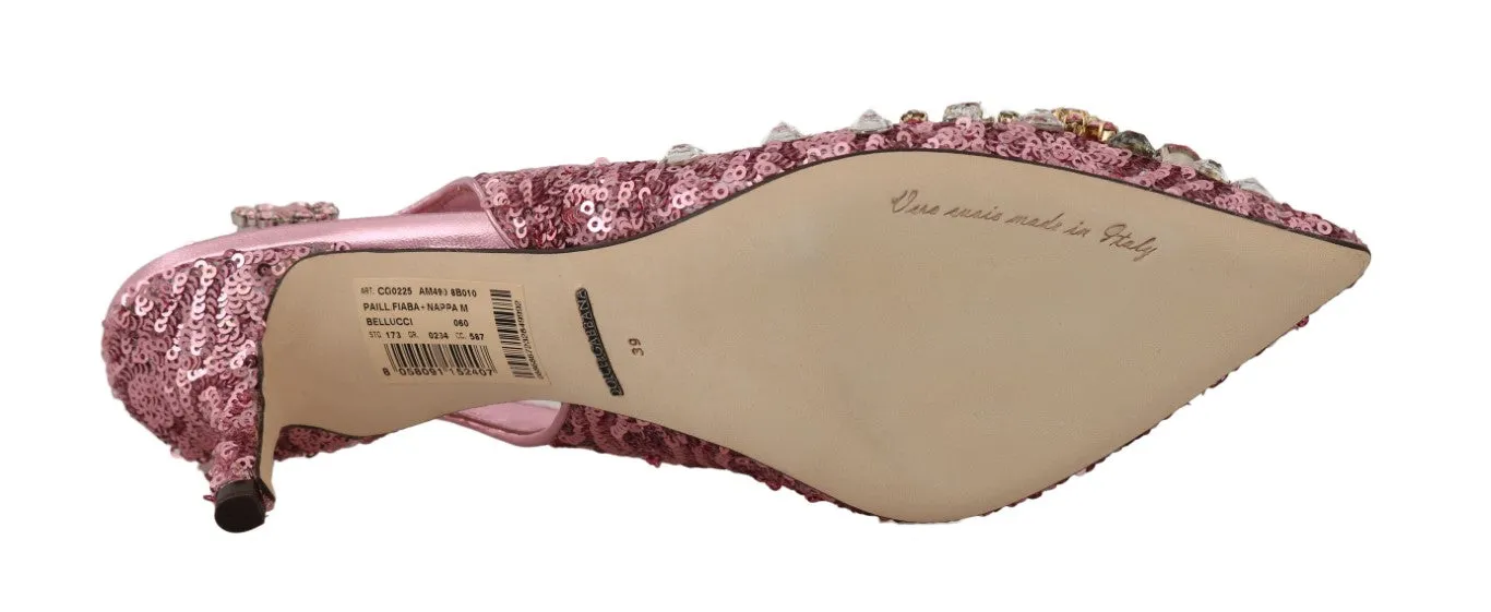 Pink Leather Sequin Crystal Slingback Shoes