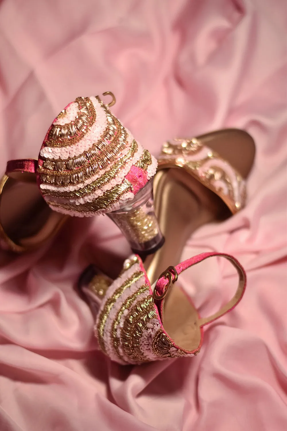 Pink Sequins Embroidered Heels