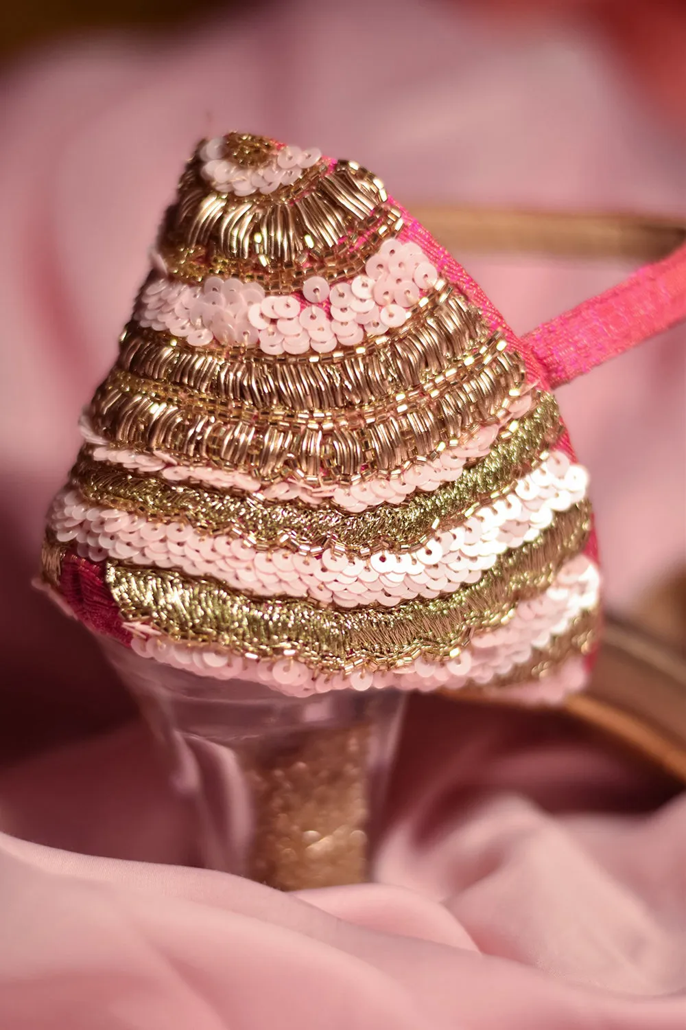 Pink Sequins Embroidered Heels