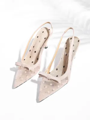 Point Toe Polka Dot Pumps - Khaki - FD ⚡