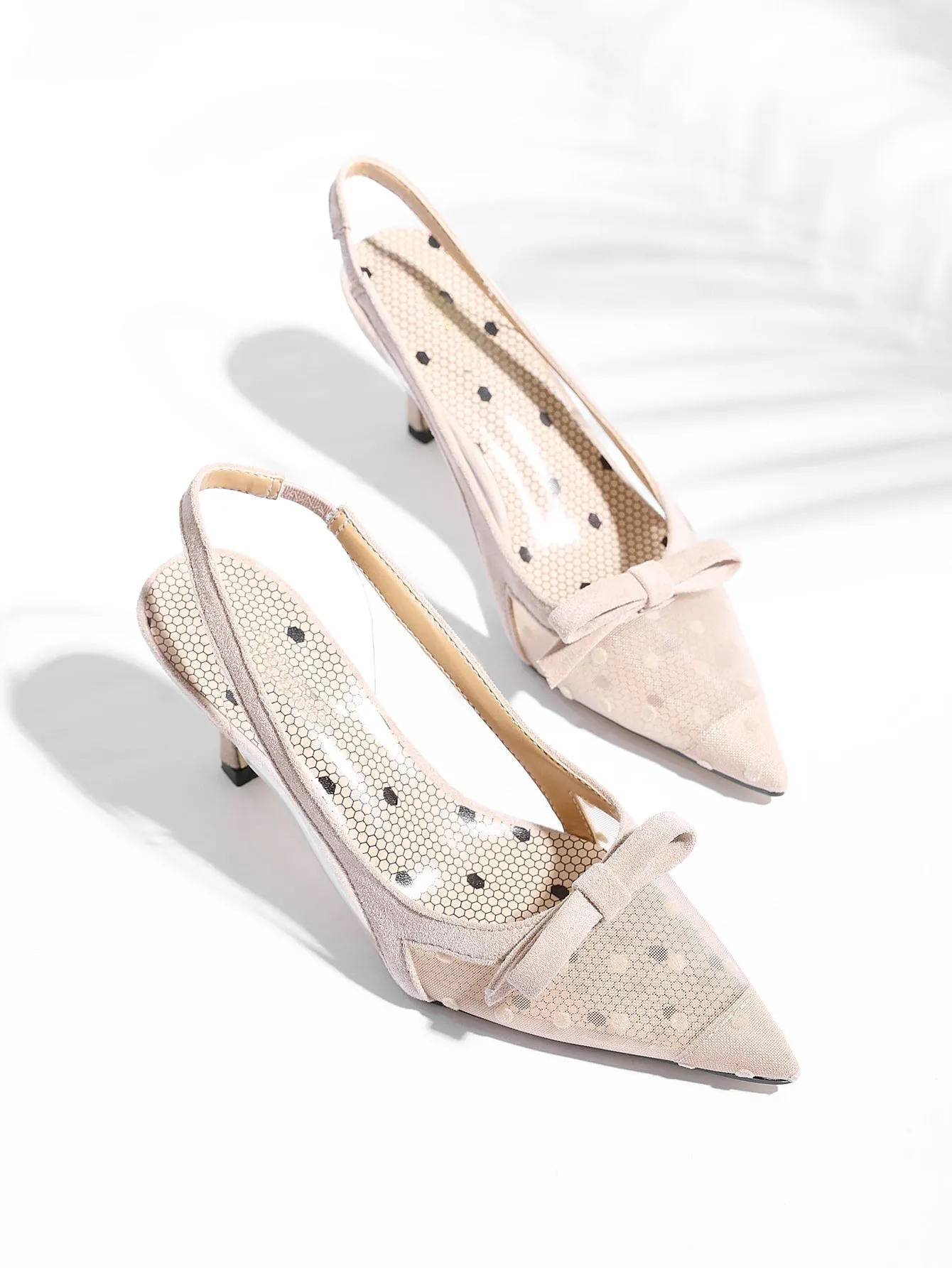Point Toe Polka Dot Pumps - Khaki - FD ⚡