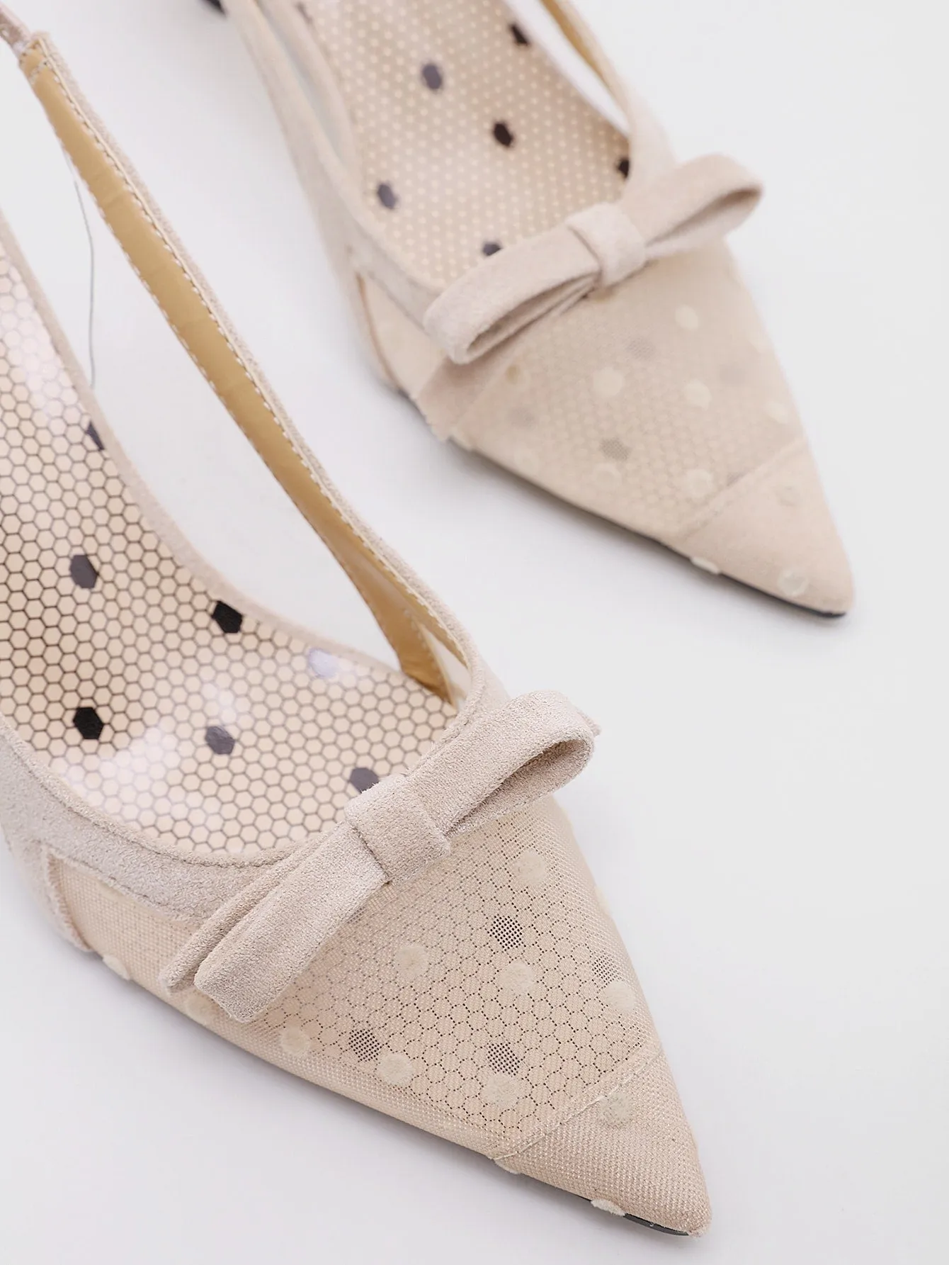 Point Toe Polka Dot Pumps - Khaki - FD ⚡
