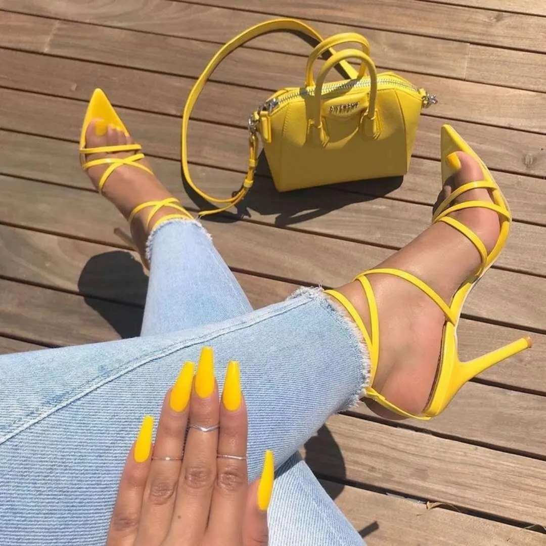 Pointed Mouth Hollow Cross Strap High Heel Sandals