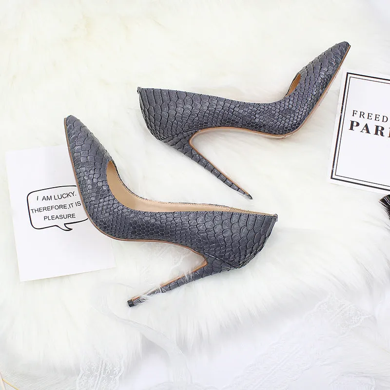 Pointed snake leather women high heels